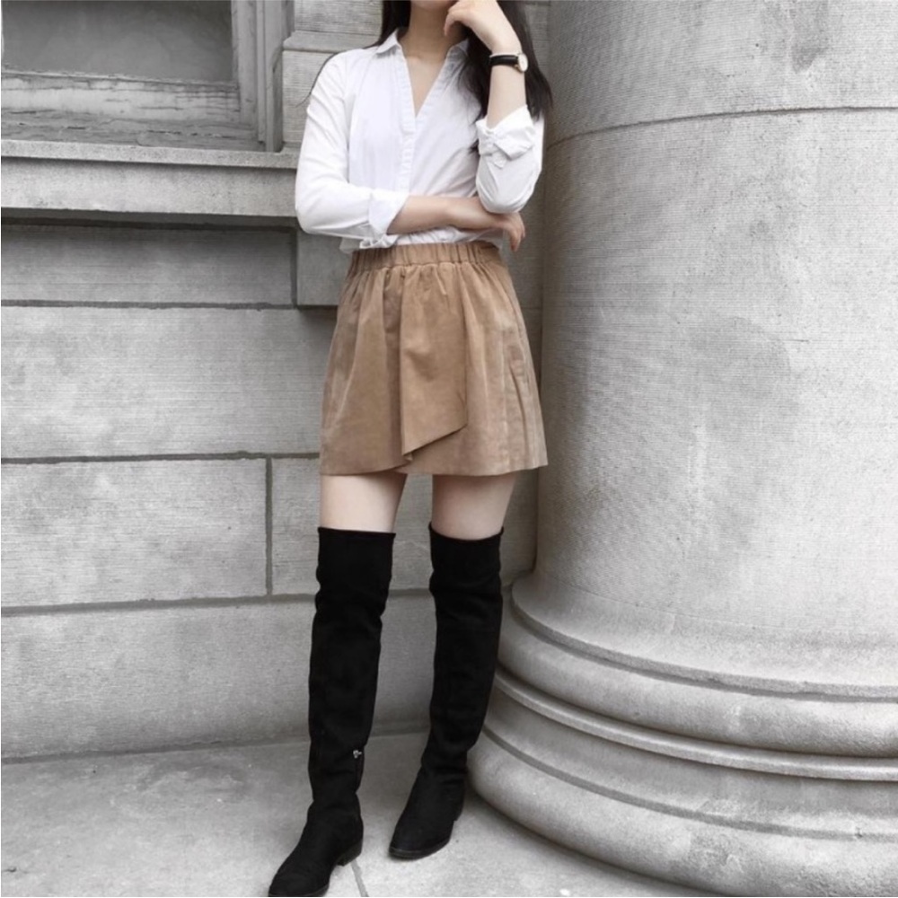 Wilfred Free Nescher Vegan Suede Faux Wrap Mini Skirt Camel Colour - Size XS